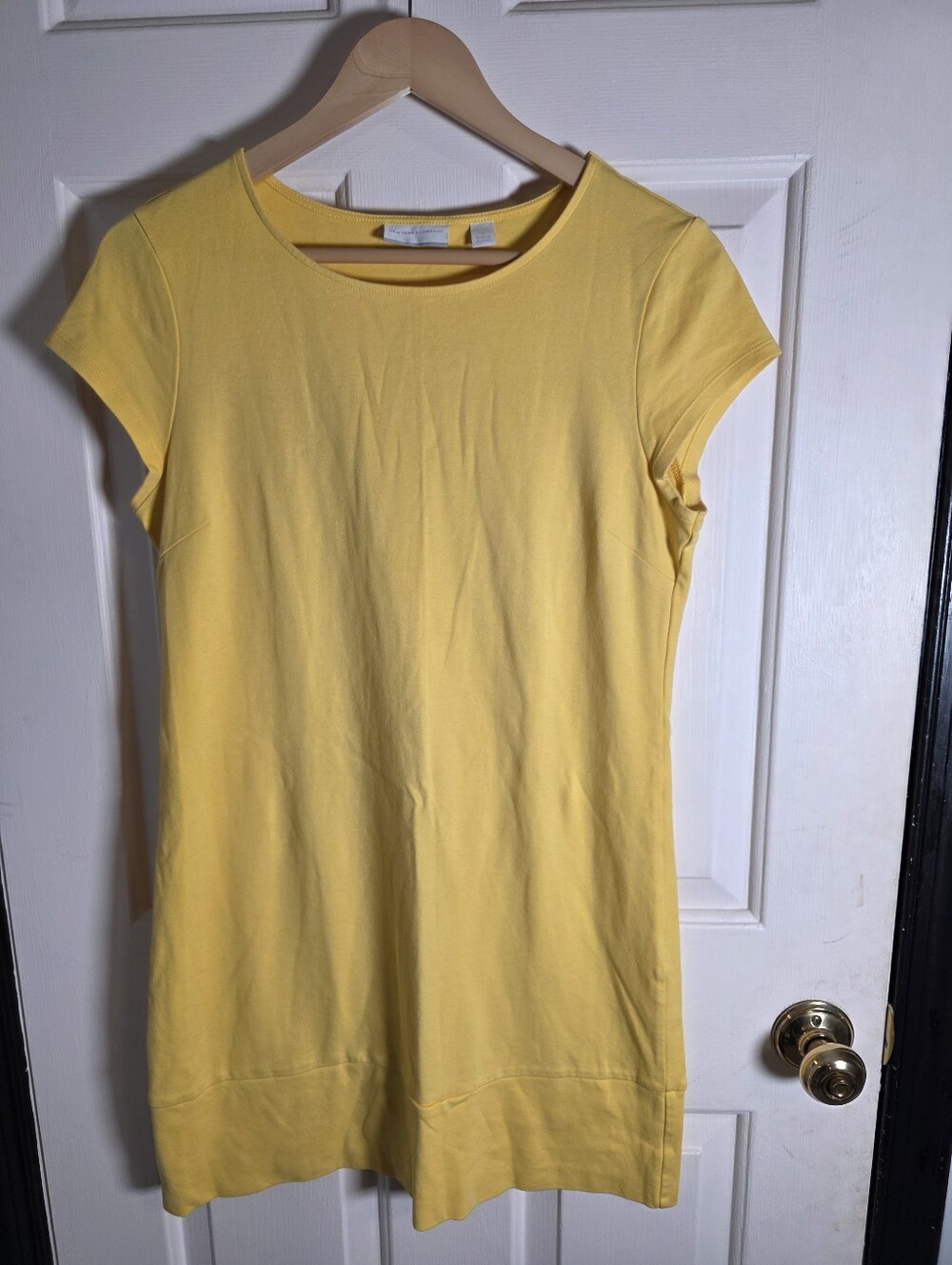 New York And Co Womens Yellow Round Neck Button Key Hole Sheath Dress Size M